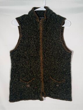 Wool Blend Brown/Green Tweed Zip-Front Vest - Women